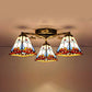 Conic Ceiling Fixture Vintage Stained Glass 3 Lights Flushmount Ceiling Light with Art Pattern Antique Bronze Dragonfly Clearhalo 'Ceiling Lights' 'Close To Ceiling Lights' 'Close to ceiling' 'Glass shade' 'Glass' 'Semi-flushmount' 'Tiffany close to ceiling' 'Tiffany' Lighting' 26394