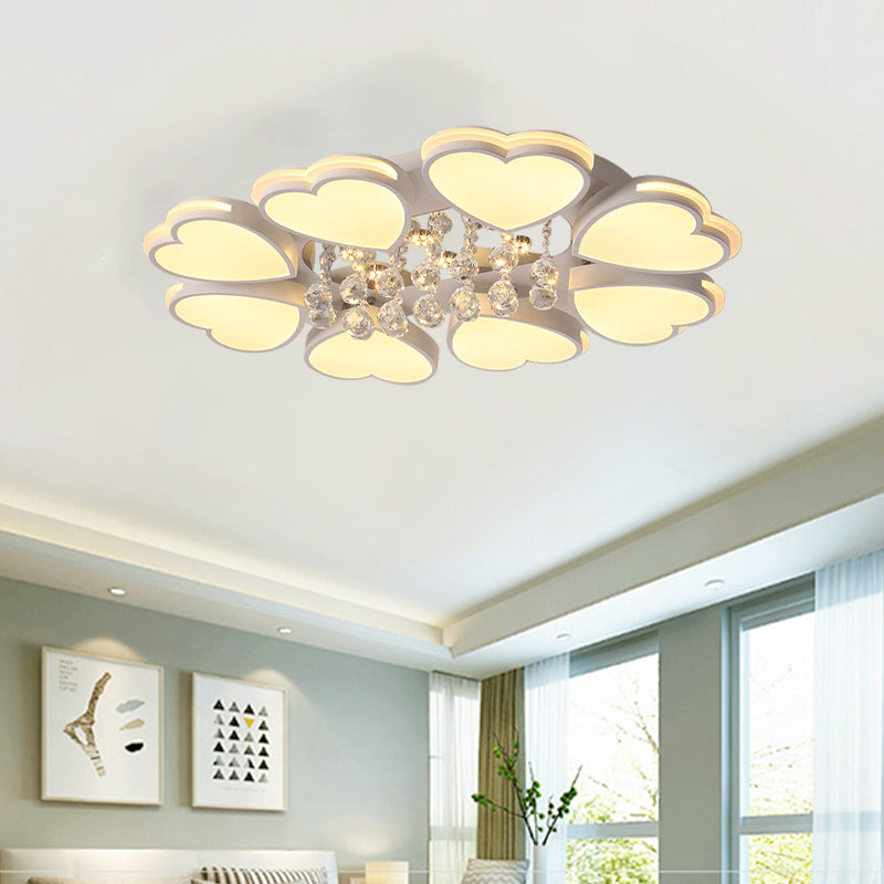 Modern Heart Shape Ceiling Light Acrylic 8-Head LED Flush Mount Light with Crystal Drop, Warm/White Light Clearhalo 'Ceiling Lights' 'Close To Ceiling Lights' 'Close to ceiling' 'Flush mount' Lighting' 263974