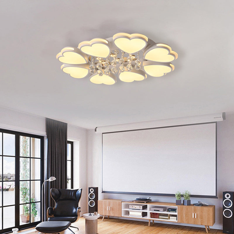 Modern Heart Shape Ceiling Light Acrylic 8-Head LED Flush Mount Light with Crystal Drop, Warm/White Light Clearhalo 'Ceiling Lights' 'Close To Ceiling Lights' 'Close to ceiling' 'Flush mount' Lighting' 263975