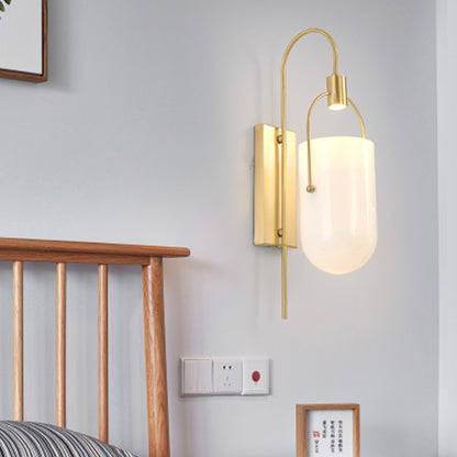 1 Bulb Gooseneck Wall Mounted Lamp Modern Gold Finish Metallic Sconce Light Fixture Gold Clearhalo 'Wall Lamps & Sconces' 'Wall Lights' Lighting' 263995