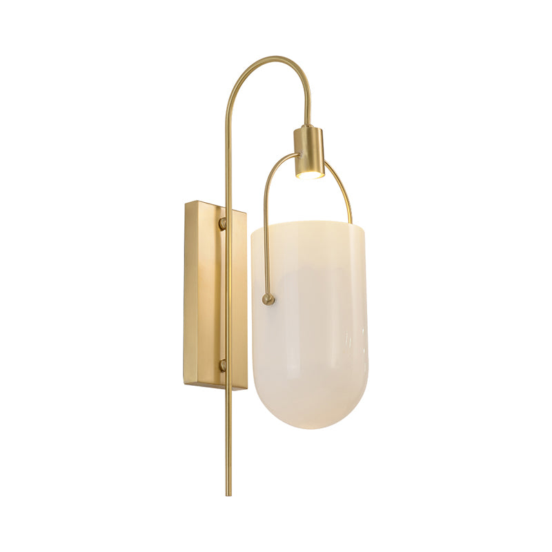 1 Bulb Gooseneck Wall Mounted Lamp Modern Gold Finish Metallic Sconce Light Fixture Clearhalo 'Wall Lamps & Sconces' 'Wall Lights' Lighting' 263998