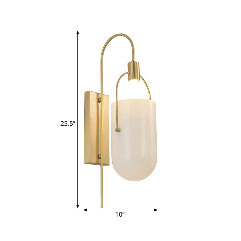 1 Bulb Gooseneck Wall Mounted Lamp Modern Gold Finish Metallic Sconce Light Fixture Clearhalo 'Wall Lamps & Sconces' 'Wall Lights' Lighting' 263999