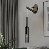Cylinder Smoke Grey Crystal Sconce Simplicity 1 Light Wall Mounted Light with Black Arm Clearhalo 'Wall Lamps & Sconces' 'Wall Lights' Lighting' 264021