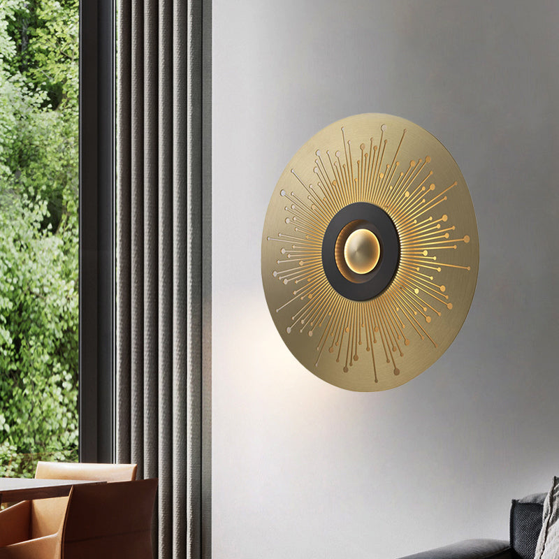 Colonial Round Wall Mounted Lighting LED Metal Flush Mount Wall Sconce in Gold for Bedroom Gold B Clearhalo 'Wall Lamps & Sconces' 'Wall Lights' Lighting' 264033
