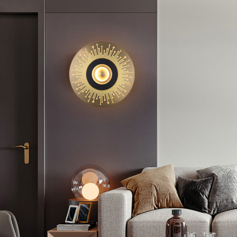 Colonial Round Wall Mounted Lighting LED Metal Flush Mount Wall Sconce in Gold for Bedroom Clearhalo 'Wall Lamps & Sconces' 'Wall Lights' Lighting' 264034