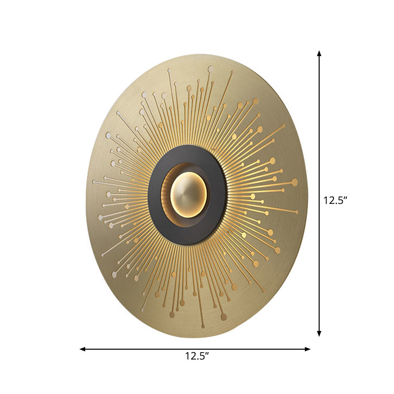 Colonial Round Wall Mounted Lighting LED Metal Flush Mount Wall Sconce in Gold for Bedroom Clearhalo 'Wall Lamps & Sconces' 'Wall Lights' Lighting' 264036