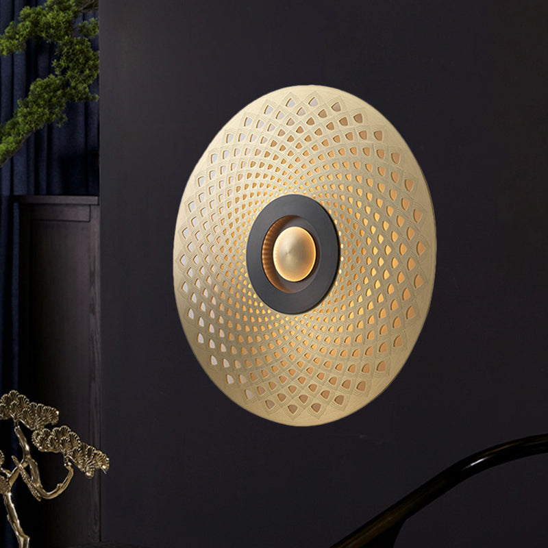 Colonial Round Wall Mounted Lighting LED Metal Flush Mount Wall Sconce in Gold for Bedroom Gold D Clearhalo 'Wall Lamps & Sconces' 'Wall Lights' Lighting' 264043