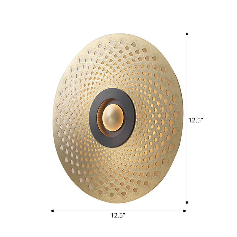 Colonial Round Wall Mounted Lighting LED Metal Flush Mount Wall Sconce in Gold for Bedroom Clearhalo 'Wall Lamps & Sconces' 'Wall Lights' Lighting' 264047