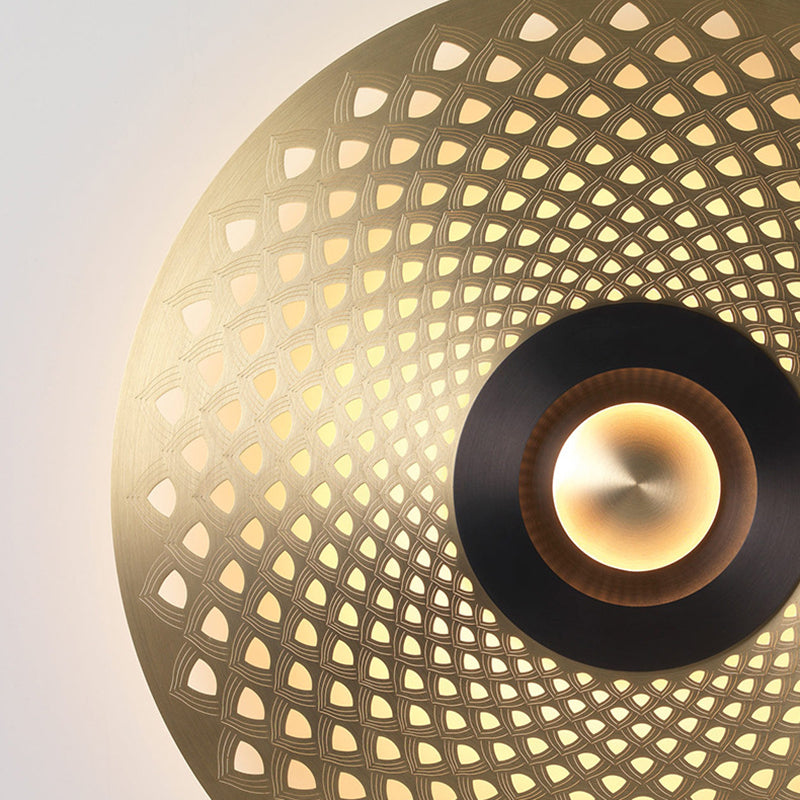 Colonial Round Wall Mounted Lighting LED Metal Flush Mount Wall Sconce in Gold for Bedroom Clearhalo 'Wall Lamps & Sconces' 'Wall Lights' Lighting' 264048