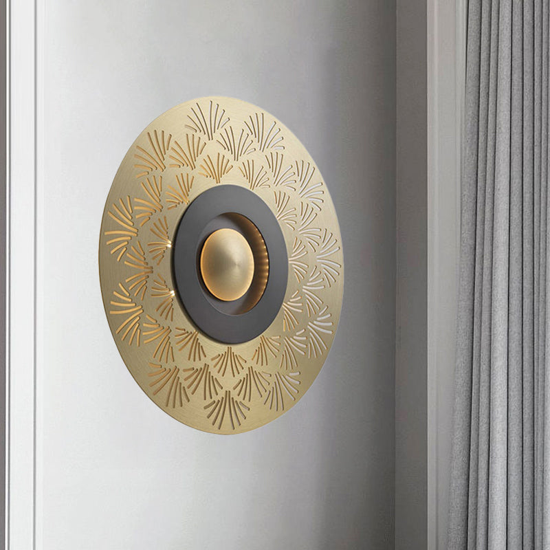 Colonial Round Wall Mounted Lighting LED Metal Flush Mount Wall Sconce in Gold for Bedroom Gold C Clearhalo 'Wall Lamps & Sconces' 'Wall Lights' Lighting' 264049