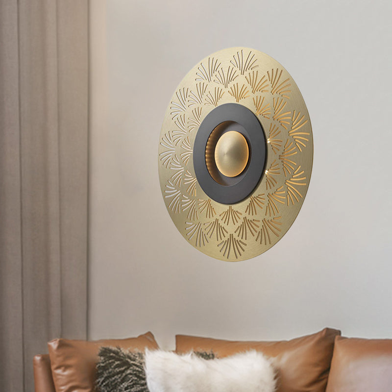 Colonial Round Wall Mounted Lighting LED Metal Flush Mount Wall Sconce in Gold for Bedroom Clearhalo 'Wall Lamps & Sconces' 'Wall Lights' Lighting' 264050