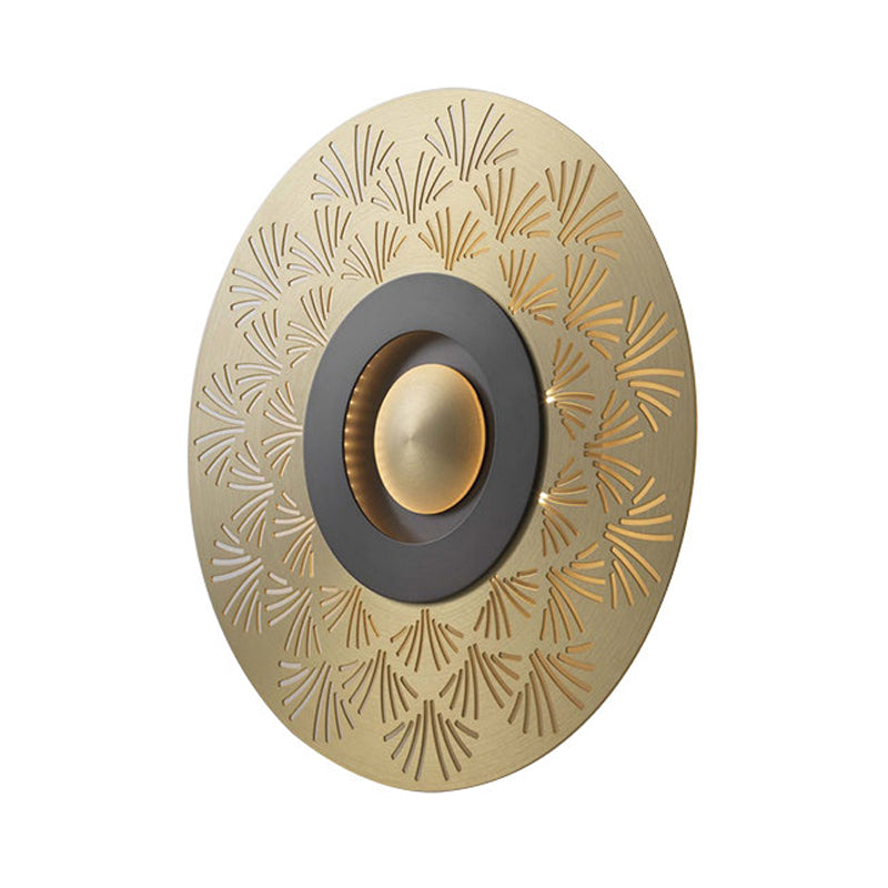 Colonial Round Wall Mounted Lighting LED Metal Flush Mount Wall Sconce in Gold for Bedroom Clearhalo 'Wall Lamps & Sconces' 'Wall Lights' Lighting' 264052