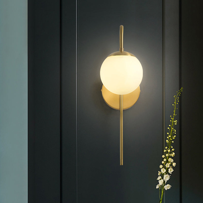 Sphere Wall Mounted Lamp Minimal Frosted Glass 1 Bulb White Sconce Lighting with Gold Gooseneck Arm Gold Clearhalo 'Wall Lamps & Sconces' 'Wall Lights' Lighting' 264070