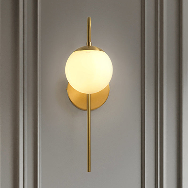 Sphere Wall Mounted Lamp Minimal Frosted Glass 1 Bulb White Sconce Lighting with Gold Gooseneck Arm Clearhalo 'Wall Lamps & Sconces' 'Wall Lights' Lighting' 264071