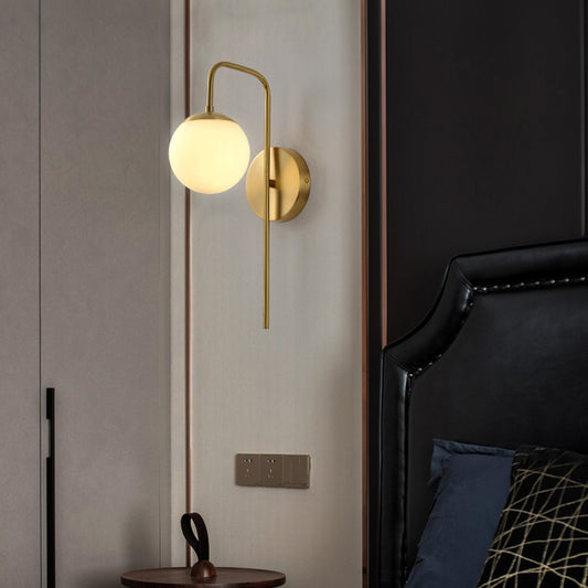 Sphere Wall Mounted Lamp Minimal Frosted Glass 1 Bulb White Sconce Lighting with Gold Gooseneck Arm Clearhalo 'Wall Lamps & Sconces' 'Wall Lights' Lighting' 264072
