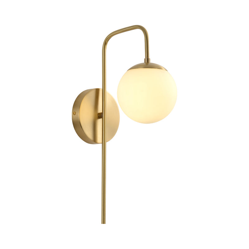 Sphere Wall Mounted Lamp Minimal Frosted Glass 1 Bulb White Sconce Lighting with Gold Gooseneck Arm Clearhalo 'Wall Lamps & Sconces' 'Wall Lights' Lighting' 264073