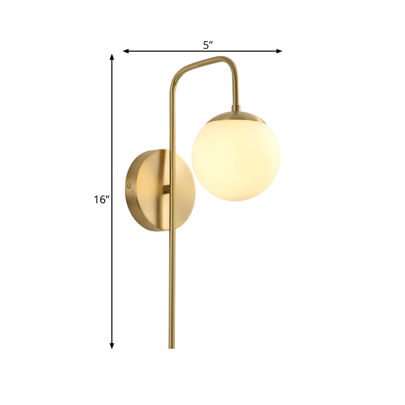 Sphere Wall Mounted Lamp Minimal Frosted Glass 1 Bulb White Sconce Lighting with Gold Gooseneck Arm Clearhalo 'Wall Lamps & Sconces' 'Wall Lights' Lighting' 264074