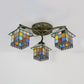 Blue/Clear Small House Ceiling Light Tiffany Stained Glass 3 Lights Flush Mount Ceiling Light for Bedroom Clearhalo 'Ceiling Lights' 'Close To Ceiling Lights' 'Close to ceiling' 'Glass shade' 'Glass' 'Semi-flushmount' 'Tiffany close to ceiling' 'Tiffany' Lighting' 26409