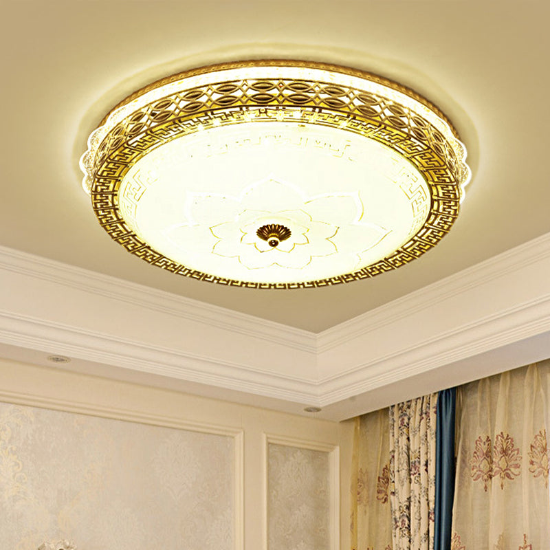 Frosted Glass Hollowed out Flush Lamp Simplicity Golden LED Ceiling Light Fixture in Third Gear Gold Clearhalo 'Ceiling Lights' 'Close To Ceiling Lights' 'Close to ceiling' 'Flush mount' Lighting' 264122