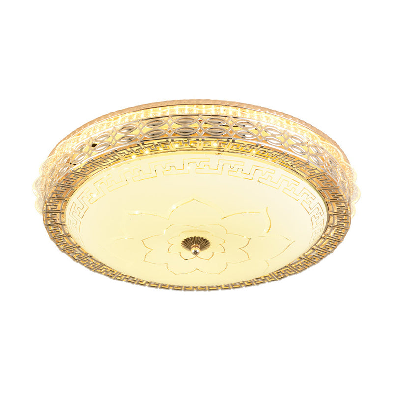 Frosted Glass Hollowed out Flush Lamp Simplicity Golden LED Ceiling Light Fixture in Third Gear Clearhalo 'Ceiling Lights' 'Close To Ceiling Lights' 'Close to ceiling' 'Flush mount' Lighting' 264125