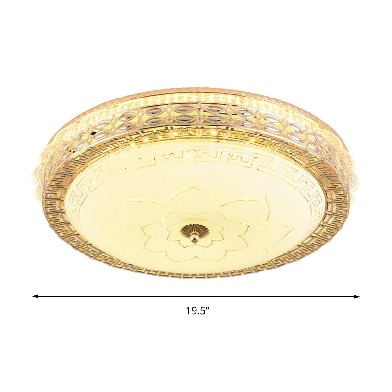 Frosted Glass Hollowed out Flush Lamp Simplicity Golden LED Ceiling Light Fixture in Third Gear Clearhalo 'Ceiling Lights' 'Close To Ceiling Lights' 'Close to ceiling' 'Flush mount' Lighting' 264126