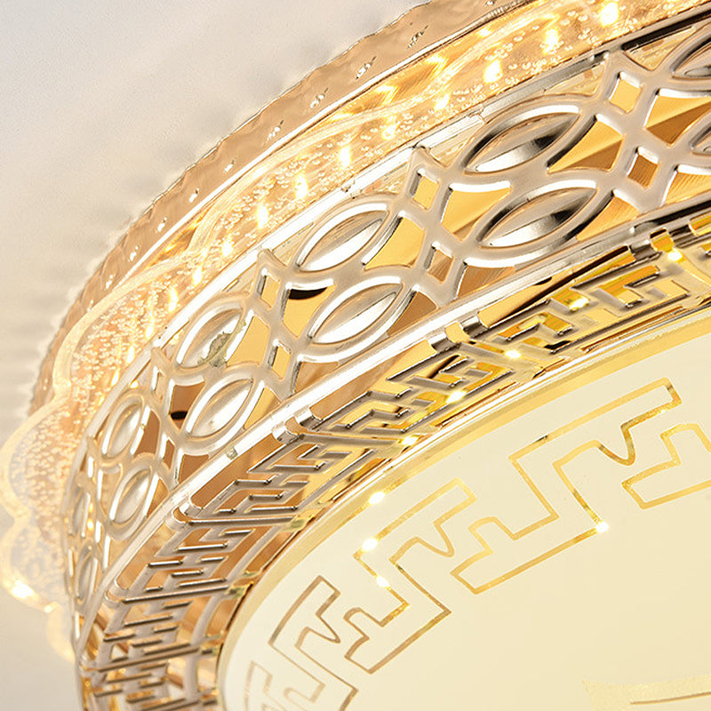 Frosted Glass Hollowed out Flush Lamp Simplicity Golden LED Ceiling Light Fixture in Third Gear Clearhalo 'Ceiling Lights' 'Close To Ceiling Lights' 'Close to ceiling' 'Flush mount' Lighting' 264127