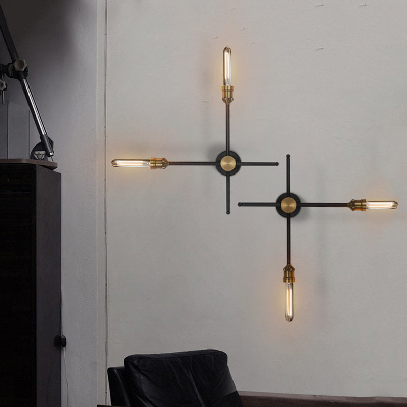 2/3 Heads Metal Wall Sconce Colonialist Black and Gold Crossed Living Room Wall Mount Light Fixture Clearhalo 'Wall Lamps & Sconces' 'Wall Lights' Lighting' 264274