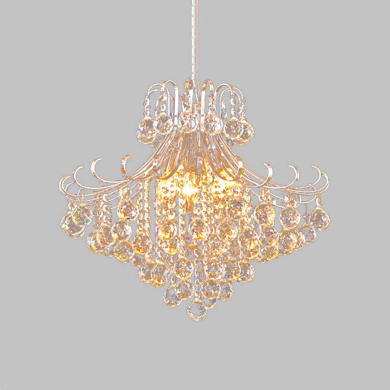 Silver Crystal Flared Pendant Chandelier Traditional 4 Lights Bedroom Hanging Lamp Clearhalo 'Ceiling Lights' 'Chandeliers' 'Modern Chandeliers' 'Modern' Lighting' 264358