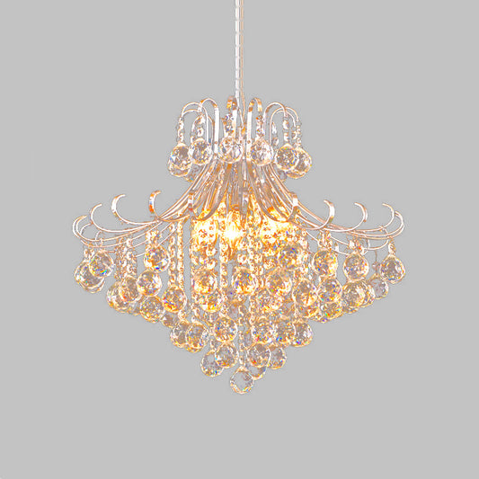 Silver Crystal Flared Pendant Chandelier Traditional 4 Lights Bedroom Hanging Lamp Clearhalo 'Ceiling Lights' 'Chandeliers' 'Modern Chandeliers' 'Modern' Lighting' 264358