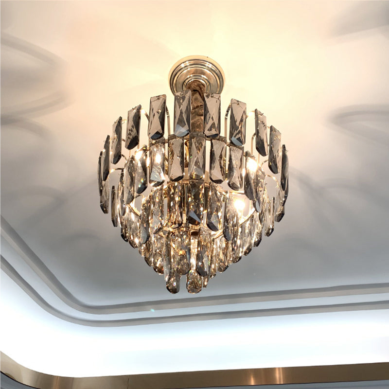 Clear/Smoke Gray Crystal Tiered Chandelier Lamp Modern 7-Light Bedroom Pendant Light Kit Clearhalo 'Ceiling Lights' 'Chandeliers' 'Clear' 'Industrial' 'Modern Chandeliers' 'Modern' 'Tiffany' 'Traditional Chandeliers' Lighting' 264394