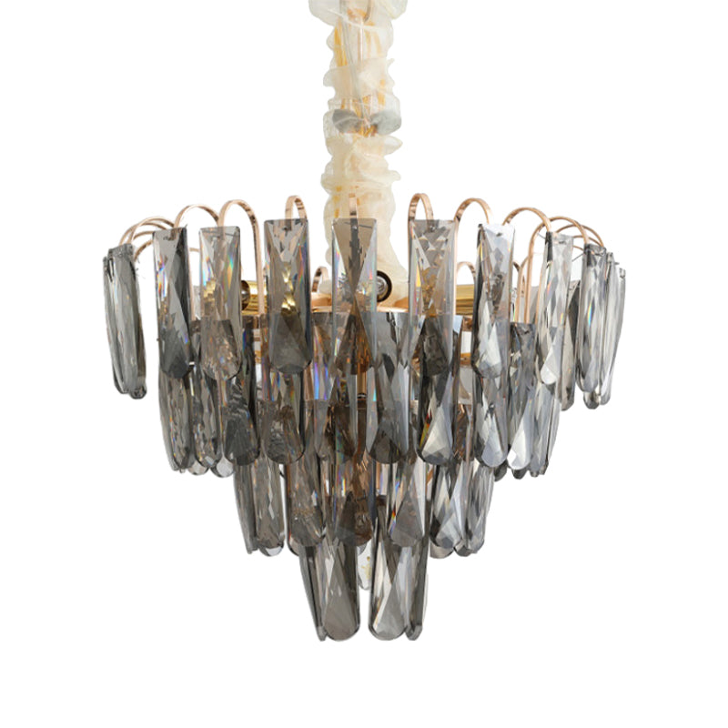 Clear/Smoke Gray Crystal Tiered Chandelier Lamp Modern 7-Light Bedroom Pendant Light Kit Clearhalo 'Ceiling Lights' 'Chandeliers' 'Clear' 'Industrial' 'Modern Chandeliers' 'Modern' 'Tiffany' 'Traditional Chandeliers' Lighting' 264396