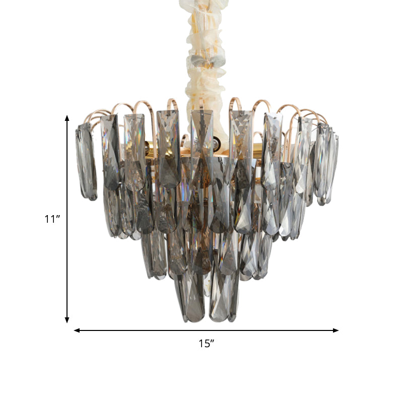 Clear/Smoke Gray Crystal Tiered Chandelier Lamp Modern 7-Light Bedroom Pendant Light Kit Clearhalo 'Ceiling Lights' 'Chandeliers' 'Clear' 'Industrial' 'Modern Chandeliers' 'Modern' 'Tiffany' 'Traditional Chandeliers' Lighting' 264397
