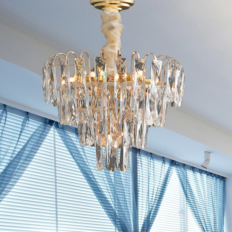 Clear/Smoke Gray Crystal Tiered Chandelier Lamp Modern 7-Light Bedroom Pendant Light Kit Clear Clearhalo 'Ceiling Lights' 'Chandeliers' 'Clear' 'Industrial' 'Modern Chandeliers' 'Modern' 'Tiffany' 'Traditional Chandeliers' Lighting' 264399
