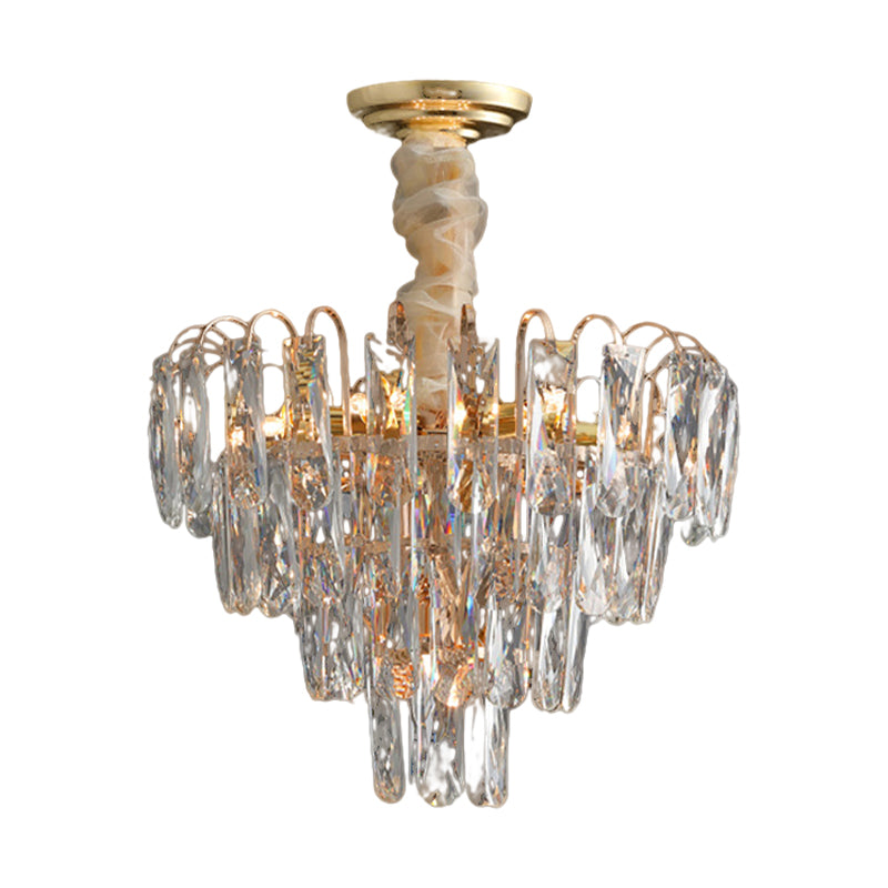 Clear/Smoke Gray Crystal Tiered Chandelier Lamp Modern 7-Light Bedroom Pendant Light Kit Clearhalo 'Ceiling Lights' 'Chandeliers' 'Clear' 'Industrial' 'Modern Chandeliers' 'Modern' 'Tiffany' 'Traditional Chandeliers' Lighting' 264402