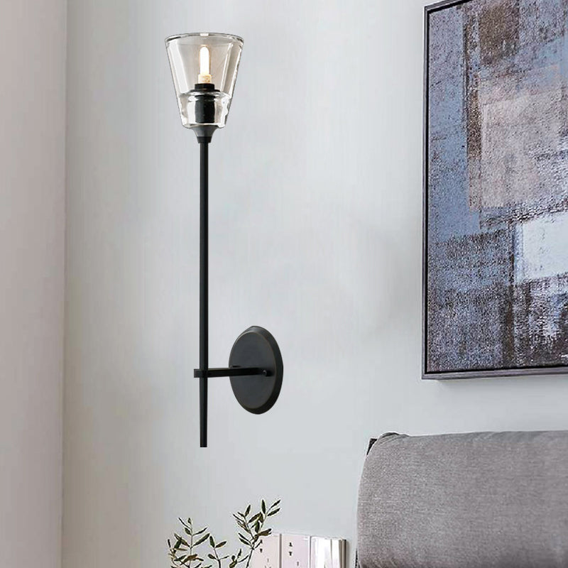 Black/Brass Finish Pencil Arm Wallchiere Vintage Metallic 1/2 Bulbs Wall Lamp with Clear Tapered Glass Shade 1.0 Black Clearhalo 'Wall Lamps & Sconces' 'Wall Lights' Lighting' 264420