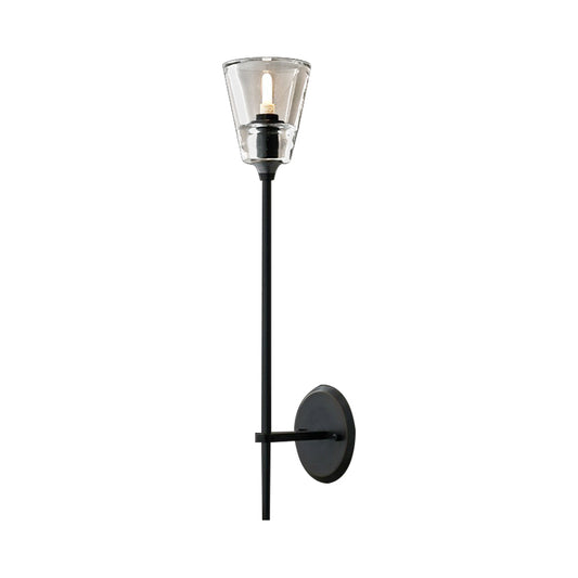 Black/Brass Finish Pencil Arm Wallchiere Vintage Metallic 1/2 Bulbs Wall Lamp with Clear Tapered Glass Shade Clearhalo 'Wall Lamps & Sconces' 'Wall Lights' Lighting' 264423