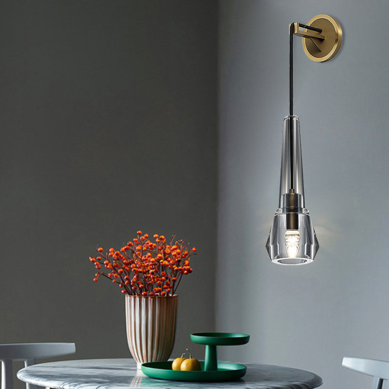 Minimalist Conical/Flashlight Shade Wall Lamp 13"/26" H 1 Head Clear Crystal Sconce Light in Gold Clearhalo 'Wall Lamps & Sconces' 'Wall Lights' Lighting' 264441