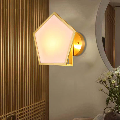 Colonial Geometric Wall Lamp 1 Head Opaline Glass Wall Sconce Lighting in Gold for Bedroom Gold Clearhalo 'Wall Lamps & Sconces' 'Wall Lights' Lighting' 264570