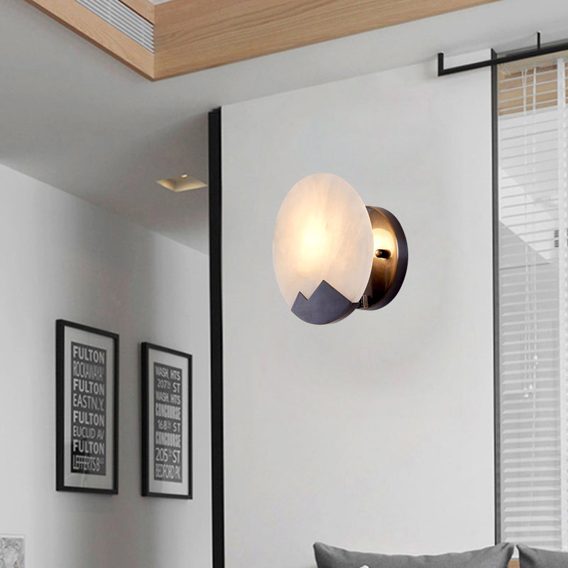 Marble Black Sconce Light Circular Single Head Colonial Flush Mount Wall Light for Study, 8"/10" Wide Clearhalo 'Wall Lamps & Sconces' 'Wall Lights' Lighting' 264628