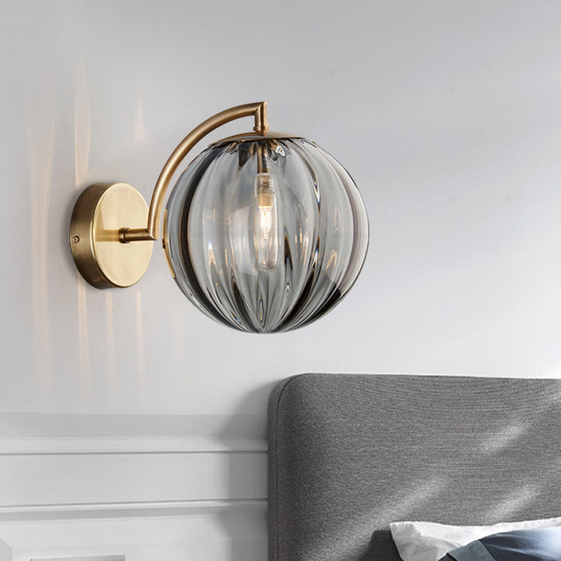 Globe Smoke Gray/Amber/Blue Water Glass Sconce Colonialism 1 Bulb Living Room Wall Light Fixture Clearhalo 'Wall Lamps & Sconces' 'Wall Lights' Lighting' 264645
