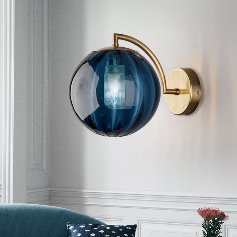 Globe Smoke Gray/Amber/Blue Water Glass Sconce Colonialism 1 Bulb Living Room Wall Light Fixture Blue Clearhalo 'Wall Lamps & Sconces' 'Wall Lights' Lighting' 264650