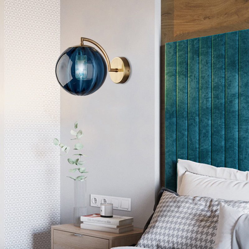 Globe Smoke Gray/Amber/Blue Water Glass Sconce Colonialism 1 Bulb Living Room Wall Light Fixture Clearhalo 'Wall Lamps & Sconces' 'Wall Lights' Lighting' 264652