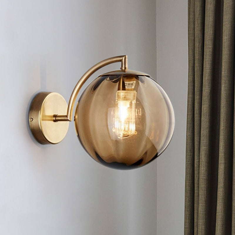 Globe Smoke Gray/Amber/Blue Water Glass Sconce Colonialism 1 Bulb Living Room Wall Light Fixture Amber Clearhalo 'Wall Lamps & Sconces' 'Wall Lights' Lighting' 264655