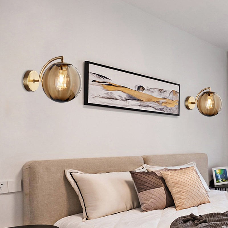 Globe Smoke Gray/Amber/Blue Water Glass Sconce Colonialism 1 Bulb Living Room Wall Light Fixture Clearhalo 'Wall Lamps & Sconces' 'Wall Lights' Lighting' 264657