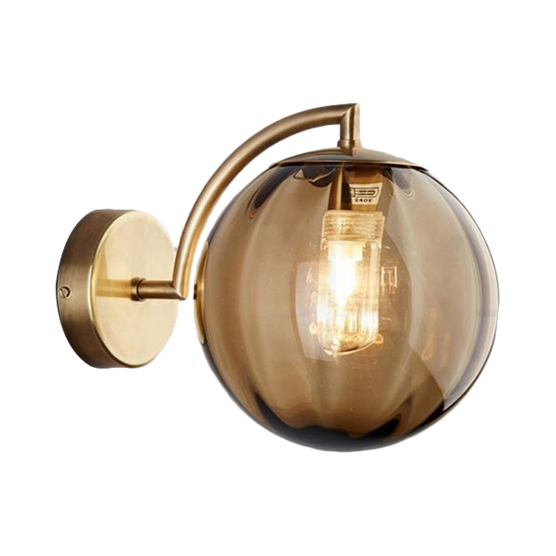 Globe Smoke Gray/Amber/Blue Water Glass Sconce Colonialism 1 Bulb Living Room Wall Light Fixture Clearhalo 'Wall Lamps & Sconces' 'Wall Lights' Lighting' 264658