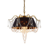 Flared Pendant Chandelier Traditional Iron 4-Light Black Hanging Ceiling Light with Crystal Droplet Clearhalo 'Ceiling Lights' 'Chandeliers' 'Modern Chandeliers' 'Modern' Lighting' 264690