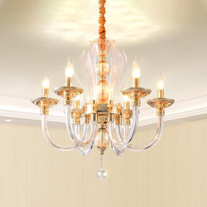 Golden Curved Chandelier Modern 6 Heads Clear Glass Ceiling Pendant Light with Crystal Drop Gold Clearhalo 'Ceiling Lights' 'Chandeliers' 'Industrial Chandeliers' 'Industrial' 'Middle Century Chandeliers' 'Tiffany' Lighting' 264699