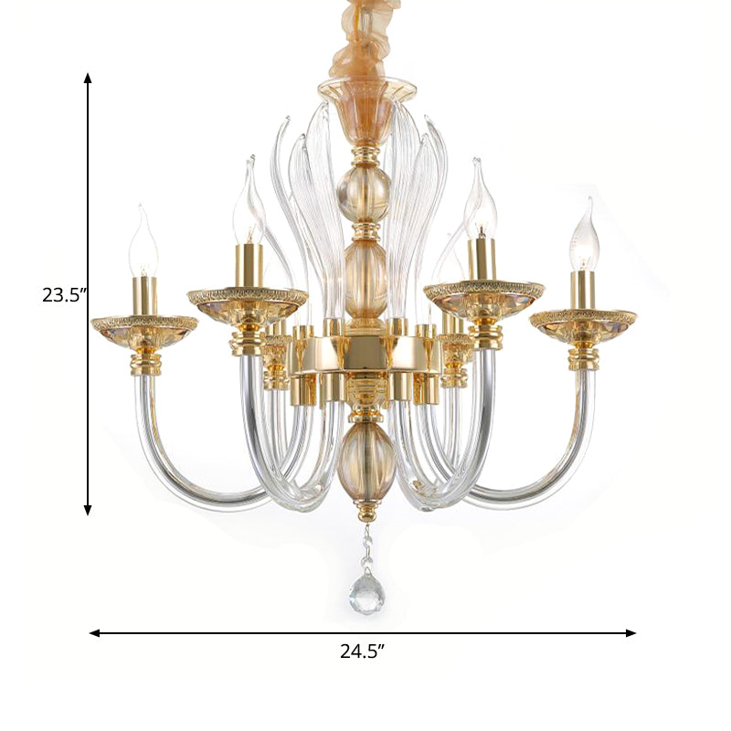 Golden Curved Chandelier Modern 6 Heads Clear Glass Ceiling Pendant Light with Crystal Drop Clearhalo 'Ceiling Lights' 'Chandeliers' 'Industrial Chandeliers' 'Industrial' 'Middle Century Chandeliers' 'Tiffany' Lighting' 264702