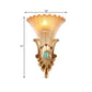 10"/13" Wide Gold 1-Light Flush Mount Colonialism Frosted Glass Flared Wall Light Fixture for Bedroom Clearhalo 'Wall Lamps & Sconces' 'Wall Lights' Lighting' 264836