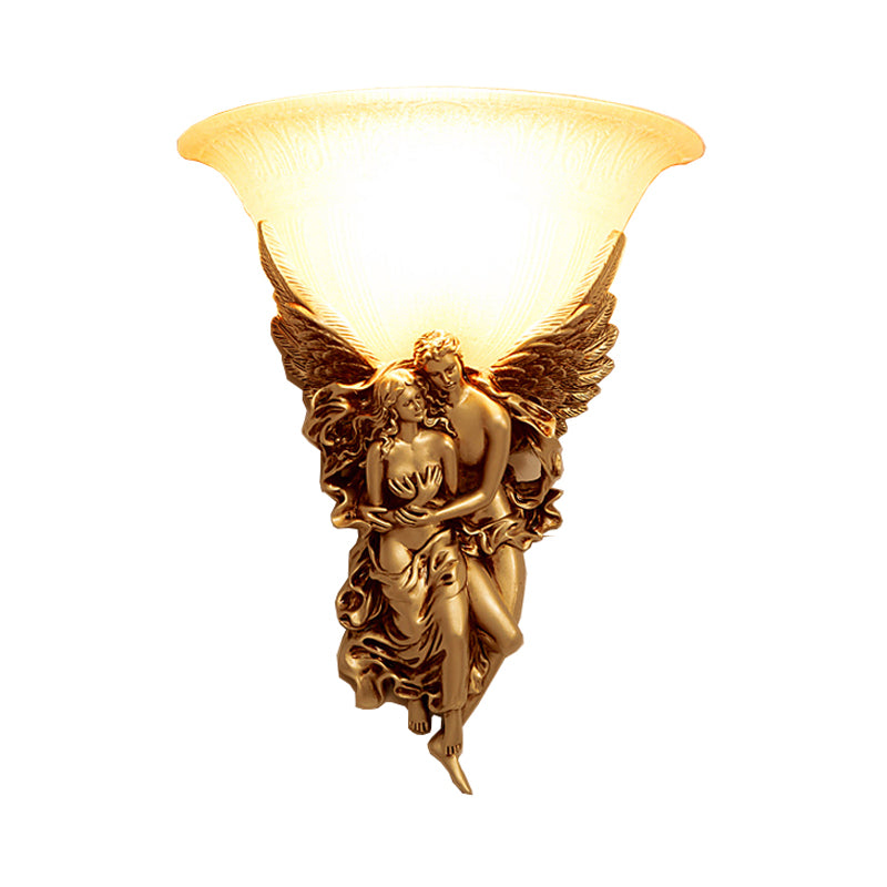 Gold/Beige Bell Flush Mount Colonialist Frosted Glass 1 Head Living Room Wall Mounted Light Clearhalo 'Wall Lamps & Sconces' 'Wall Lights' Lighting' 264874